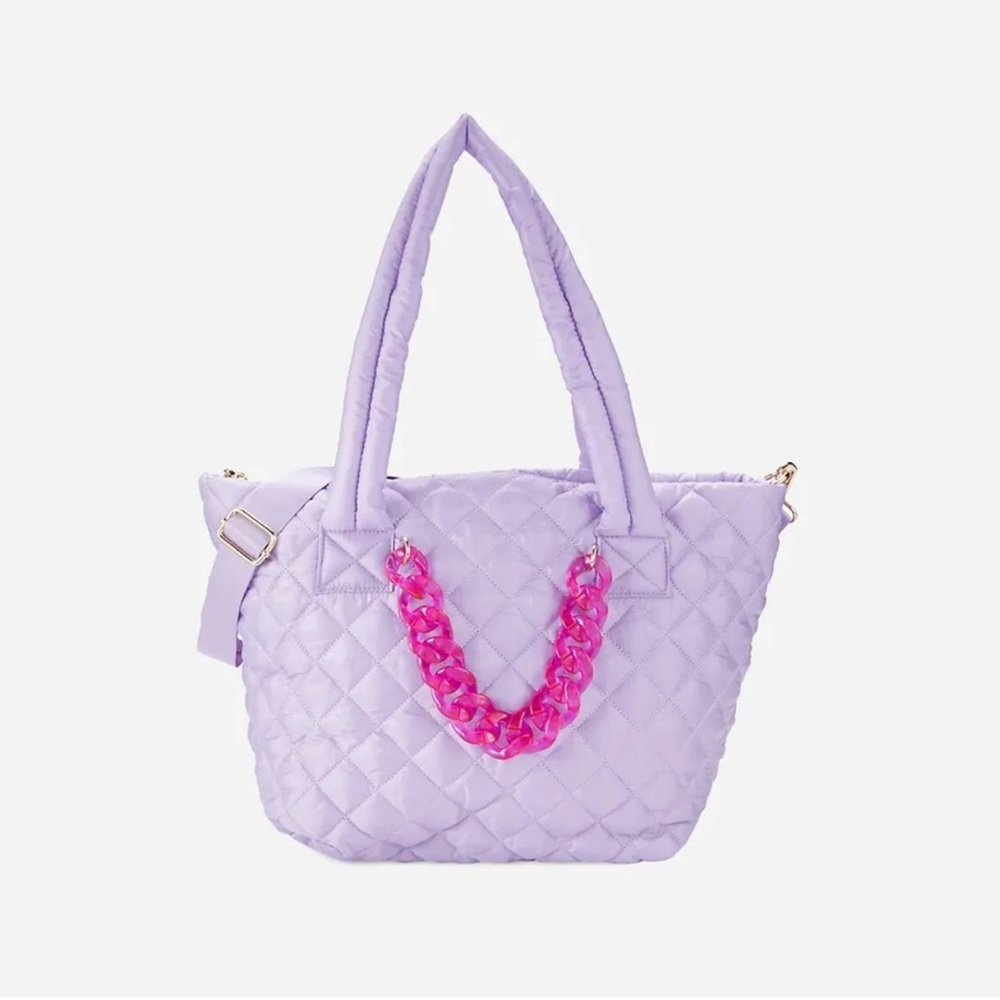 Jill and Ally Pop'n Purple Quilted Nylon Tote w/Chain and Pockets